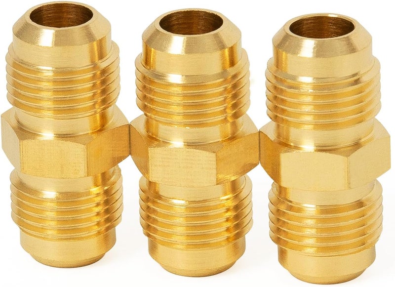 ChillWaves Brass Flare Tube Fittings, 1/4" Male Flare x 1/4" Male Flare Union Gas Adapter Pipe Connector for Propane(3-PACK) - Image 1
